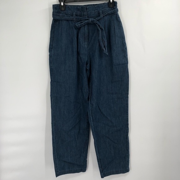 J.CREW Paper-Bag Pant Chambray Denim High Waist Tie Belt Pockets Pleated An054 0 - Picture 3 of 13